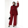 Kadın 100% Pamuk Modal Bordo Gömlek Pantolon Tesettür Takım