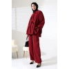 Kadın 100% Pamuk Modal Bordo Gömlek Pantolon Tesettür Takım