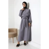 Kadın 100% Pamuk Modal Gri Gömlek Etek Tesettür Takım