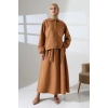 Kadın 100% Pamuk Modal Camel Gömlek Etek Tesettür Takım