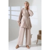 Kadın 100% Pamuk Modal Krem Kimono Pantolon Tesettür Takım