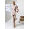 Kadın 100% Pamuk Modal Krem Kimono Pantolon Tesettür Takım