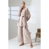 Kadın 100% Pamuk Modal Krem Kimono Pantolon Tesettür Takım