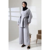 Kadın 100% Pamuk Modal Gri Kimono Pantolon Tesettür Takım