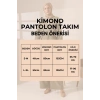 Kadın 100% Pamuk Modal Gri Kimono Pantolon Tesettür Takım