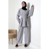 Kadın 100% Pamuk Modal Gri Kimono Pantolon Tesettür Takım