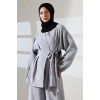 Kadın 100% Pamuk Modal Gri Kimono Pantolon Tesettür Takım