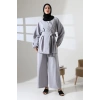 Kadın 100% Pamuk Modal Gri Kimono Pantolon Tesettür Takım