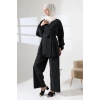 Kadın 100% Pamuk Modal Siyah Kimono Pantolon Tesettür Takım