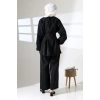 Kadın 100% Pamuk Modal Siyah Kimono Pantolon Tesettür Takım