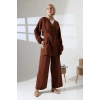 Kadın 100% Pamuk Modal Kahverengi Kimono Pantolon Tesettür Takım