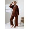 Kadın 100% Pamuk Modal Kahverengi Kimono Pantolon Tesettür Takım