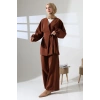 Kadın 100% Pamuk Modal Kahverengi Kimono Pantolon Tesettür Takım