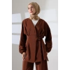 Kadın 100% Pamuk Modal Kahverengi Kimono Pantolon Tesettür Takım