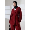 Kadın 100% Pamuk Modal Bordo Kimono Pantolon Tesettür Takım