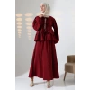 Kadın 100% Pamuk Modal Bordo Gömlek Etek Tesettür Takım