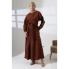 Kadın 100% Pamuk Modal Kahverengi Gömlek Etek Tesettür Takım