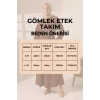 Kadın 100% Pamuk Modal Gri Gömlek Etek Tesettür Takım