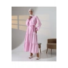 Kadın 100% Pamuk Viskon Desenli Pembe Tesettür Elbise