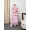 Clara Model Kemerli Bilek Büzgü Desen Detaylı Kadın Elbise