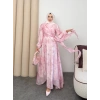 Clara Model Kemerli Bilek Büzgü Desen Detaylı Kadın Elbise