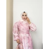 Clara Model Kemerli Bilek Büzgü Desen Detaylı Kadın Elbise