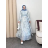 Clara Model Kemerli Bilek Büzgü Desen Detaylı Kadın Elbise