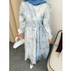 Clara Model Kemerli Bilek Büzgü Desen Detaylı Kadın Elbise