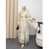 Clara Model Kemerli Bilek Büzgü Desen Detaylı Kadın Elbise