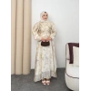 Clara Model Kemerli Bilek Büzgü Desen Detaylı Kadın Elbise