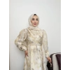 Clara Model Kemerli Bilek Büzgü Desen Detaylı Kadın Elbise