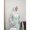 Amelia  Model Kemerli Bilek Büzgü Desen Detaylı Kadın Elbise