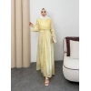 Amelia  Model Kemerli Bilek Büzgü Desen Detaylı Kadın Elbise