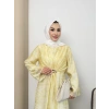 Amelia  Model Kemerli Bilek Büzgü Desen Detaylı Kadın Elbise