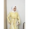 Amelia  Model Kemerli Bilek Büzgü Desen Detaylı Kadın Elbise