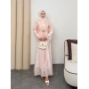 Amelia  Model Kemerli Bilek Büzgü Desen Detaylı Kadın Elbise