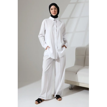 100% Pamuk Keten Günlük ve Rahat Gömlek Pantolon Yazlık Alt Üst Takım