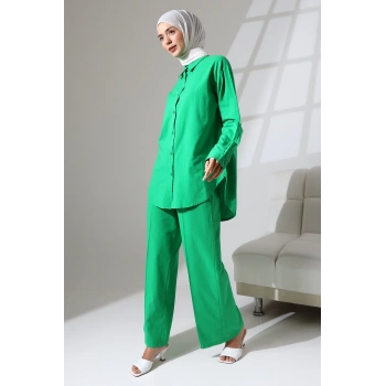 100% Pamuk Keten Günlük ve Rahat Gömlek Pantolon Yazlık Alt Üst Takım