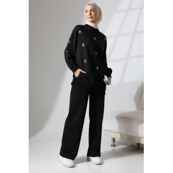 Kadın Siyah Mevsimlik Penye Alt Üst Spor ve Rahat Tesettür Takım