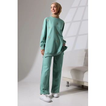 Kadın Mint Yeşili Mevsimlik Penye Alt Üst Spor ve Rahat Tesettür Takım
