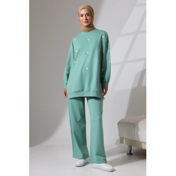 Kadın Mint Yeşili Mevsimlik Penye Alt Üst Spor ve Rahat Tesettür Takım