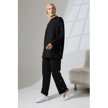 Kadın Siyah Mevsimlik Penye Alt Üst Spor ve Rahat Tesettür Takım