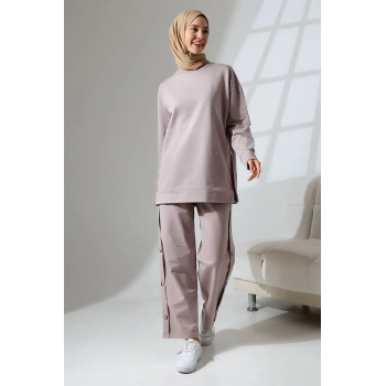 Kadın Gül Kurusu Mevsimlik Penye Alt Üst Spor ve Rahat Tesettür Takım