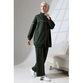 Kadın Haki Yeşili Mevsimlik Penye Alt Üst Spor ve Rahat Tesettür Takım