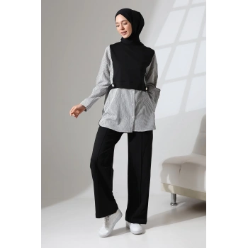 Kadın Siyah Mevsimlik Penye Alt Üst Spor Ve Rahat Ikili Tunik Pantolon Şık Tesettür Takım