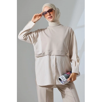 Kadın Taş Rengi Mevsimlik Penye Alt Üst Spor ve Rahat Tesettür Takım
