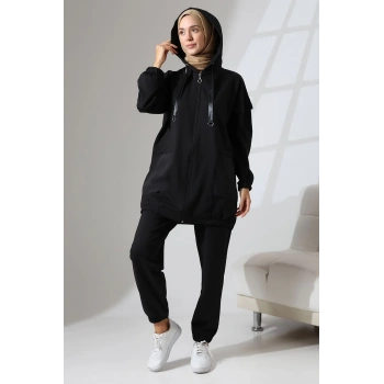 Kadın Siyah Mevsimlik Penye Alt Üst Spor ve Rahat Tesettür Takım