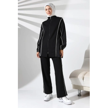 Kadın Mevsimlik Penye Alt Üst Spor ve Rahat Siyah Tesettür Takım