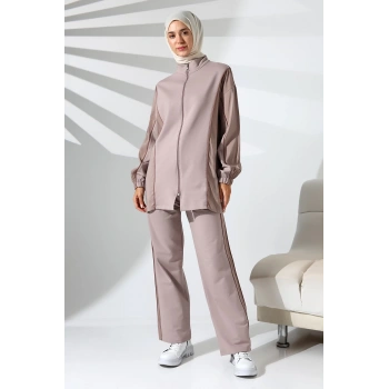 Kadın Mevsimlik Penye Alt Üst Spor ve Rahat Gül Kurusu Tesettür Takım