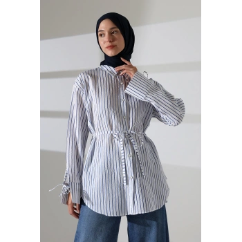 Kadın Modal Dokuma Kumaş Lacivert Tesettür Gömlek